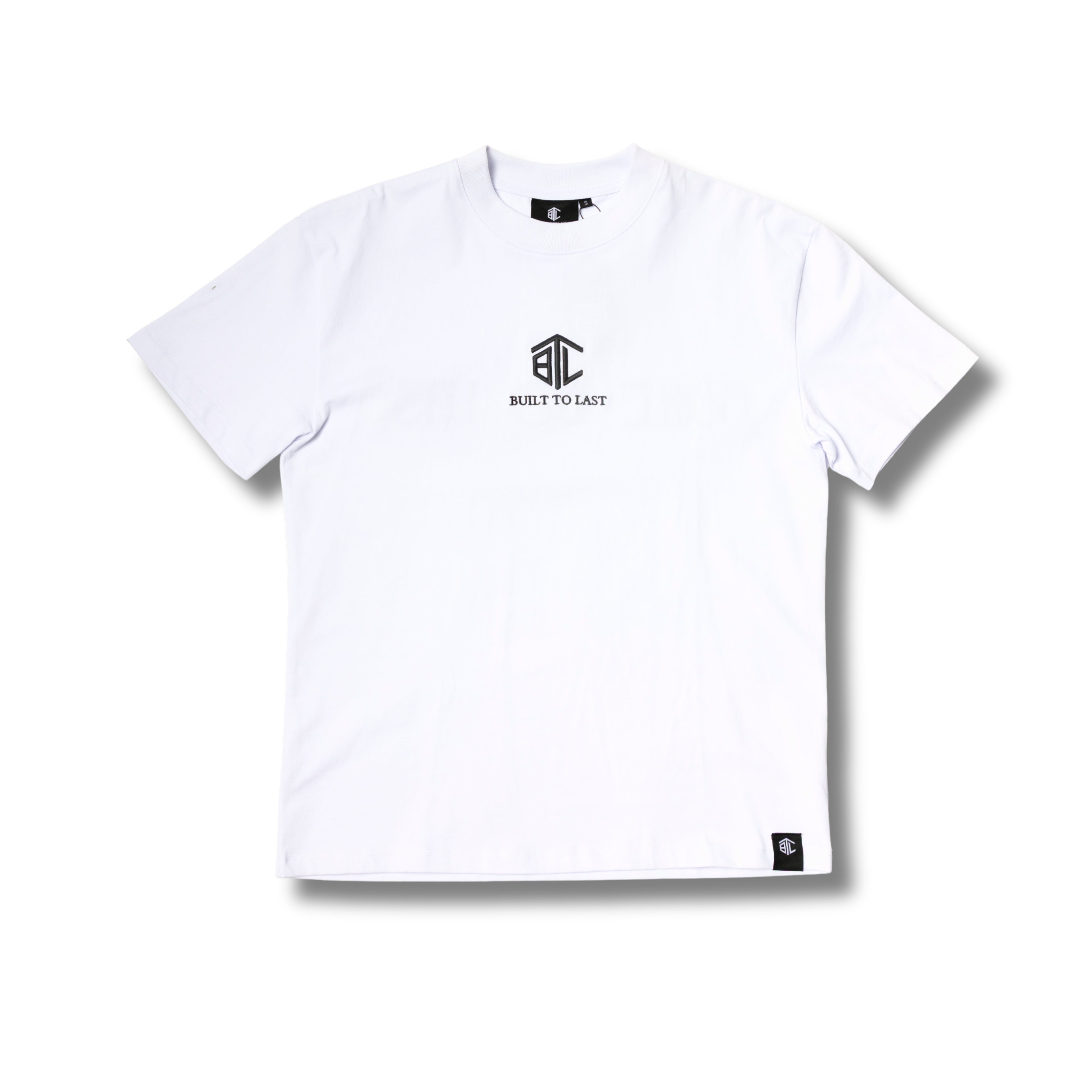 Front view of Built to Last Eternal Tee White heavyweight cotton T-shirt with embroidered chest logo